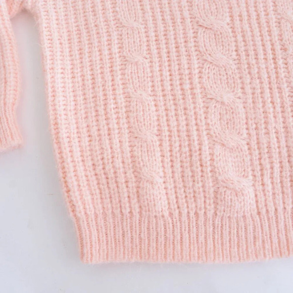 Vintage Tarazzia Light Pink Chunky Cable Knit Collared Pullover Sweater M - Picture 7 of 10